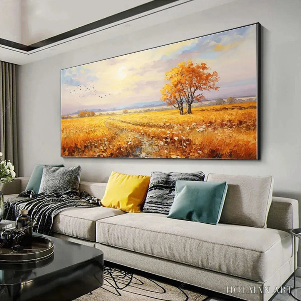 HOLMAN ART Golden Harvest – Landscape Painting of a Golden Field at Sunset - image 5