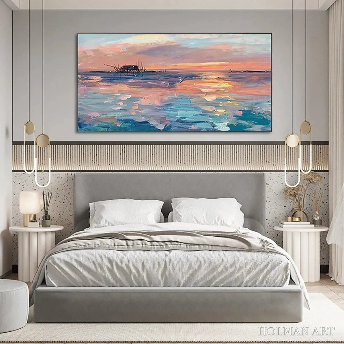 HOLMAN ART Dusk Reflections – Panoramic Coastal Sunset Painting, Minimalist - image 3