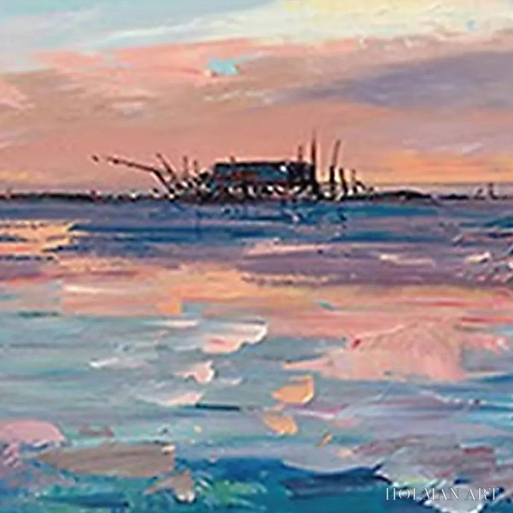 HOLMAN ART Dusk Reflections – Panoramic Coastal Sunset Painting, Minimalist - image 4