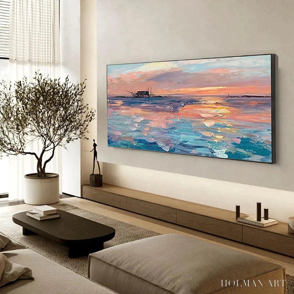 HOLMAN ART Dusk Reflections – Panoramic Coastal Sunset Painting, Minimalist - image 6
