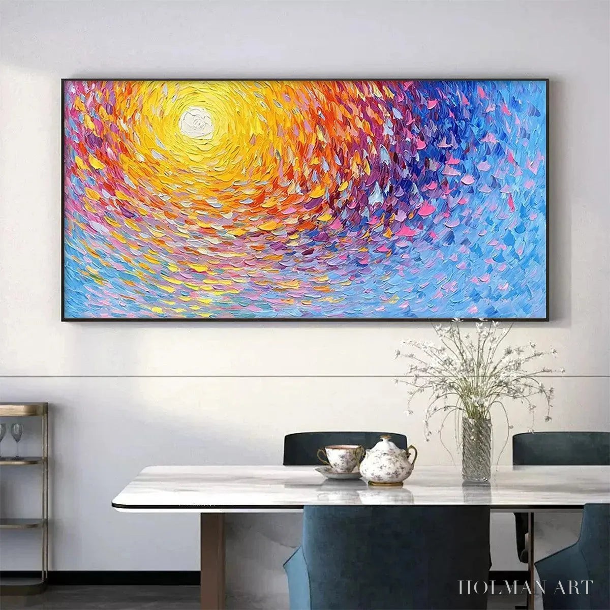 HOLMAN ART Sunrise Serenade – Textured Abstract Sunrise Painting in Yellow and Blue - image 2