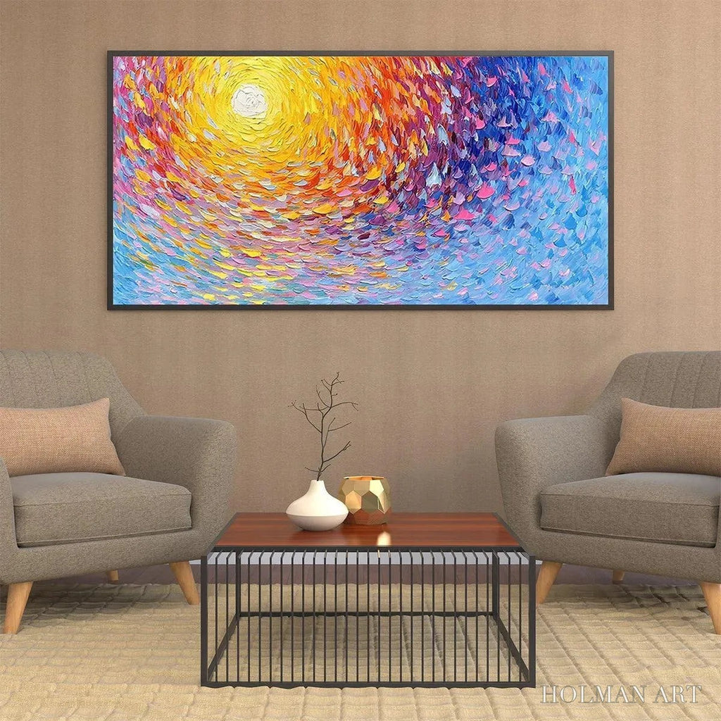 HOLMAN ART Sunrise Serenade – Textured Abstract Sunrise Painting in Yellow and Blue - image 6