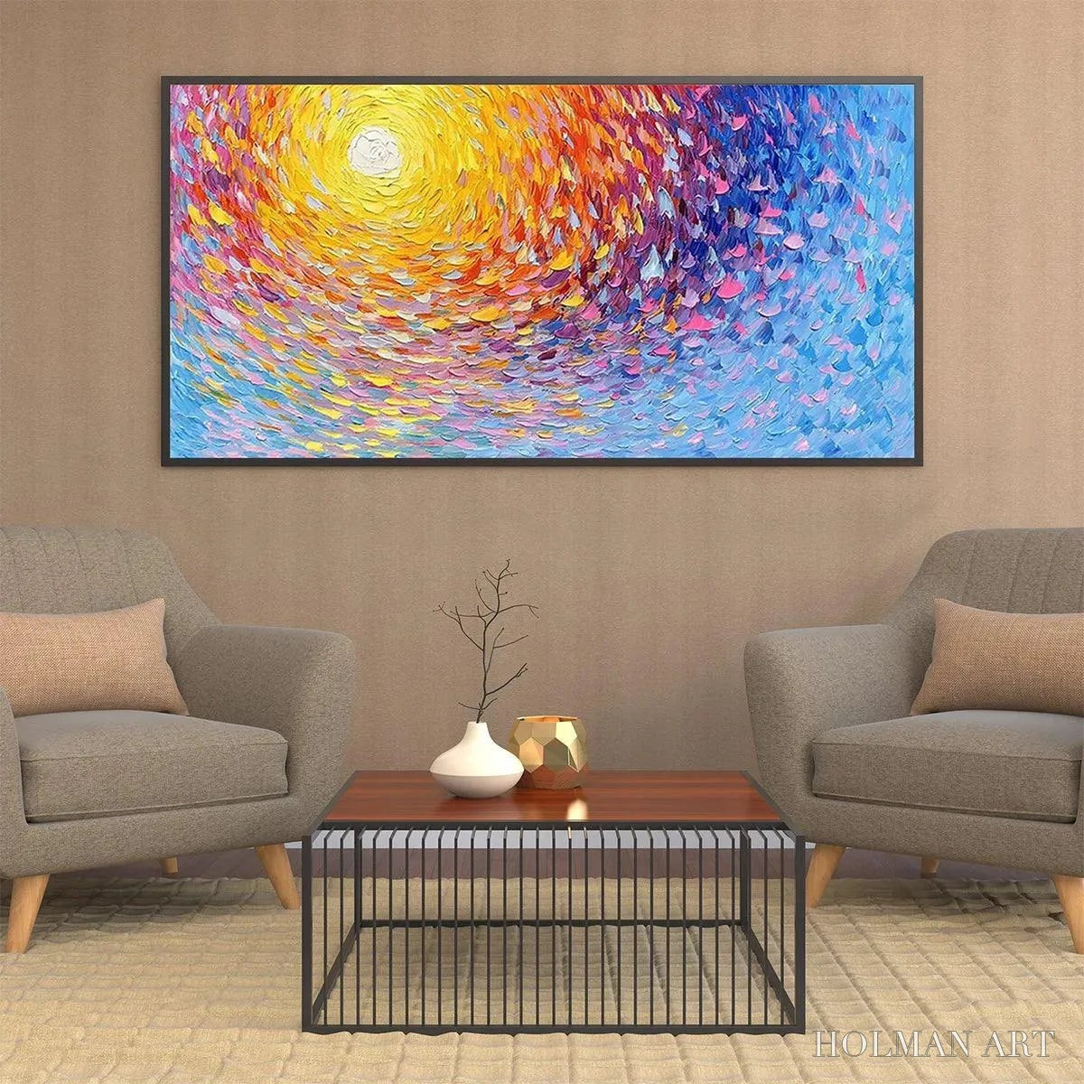 HOLMAN ART Sunrise Serenade – Textured Abstract Sunrise Painting in Yellow and Blue - image 6