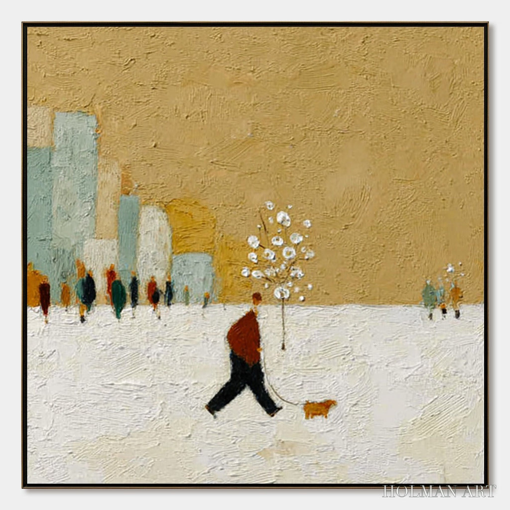 HOLMAN ART Winter Stroll – Textured Figurative Cityscape Painting - image 1