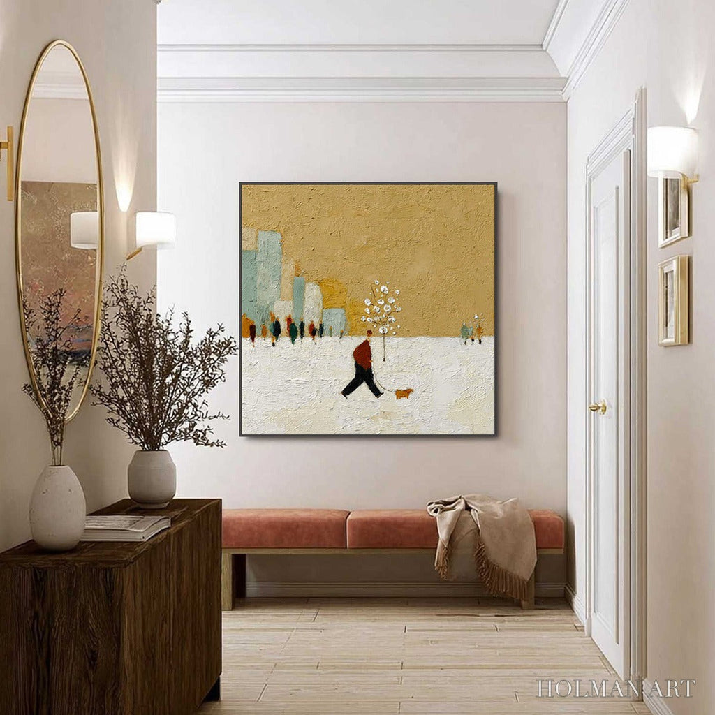 HOLMAN ART Winter Stroll – Textured Figurative Cityscape Painting - image 6