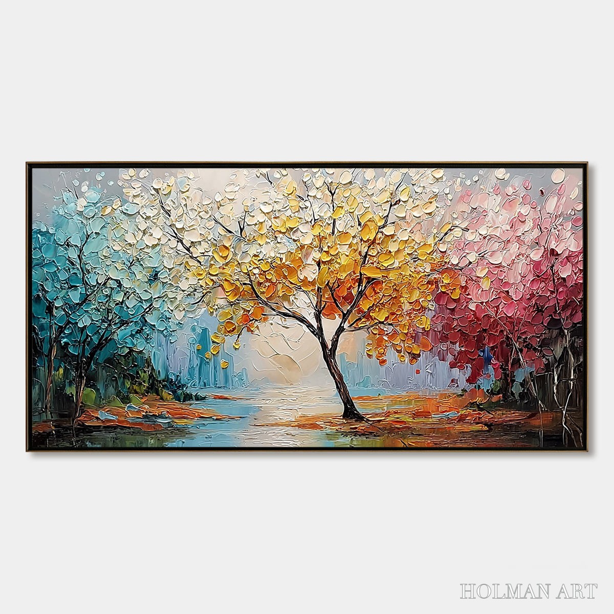 HOLMAN ART Kaleidoscope of Seasons – Large Textured Palette Knife Tree Landscape Oil Painting - image 1