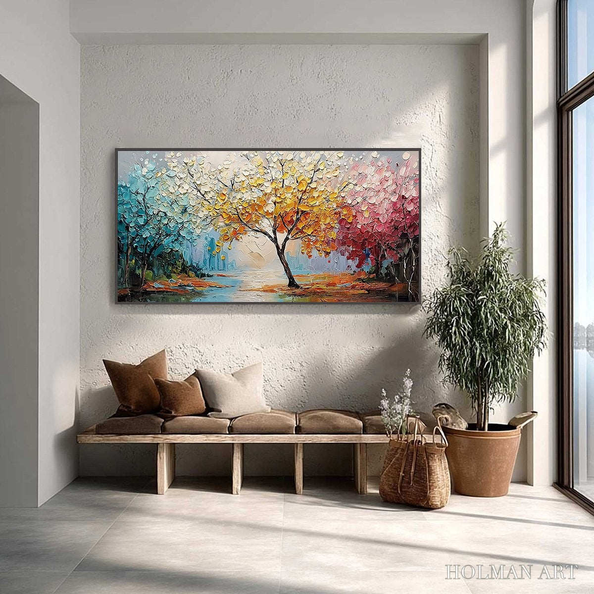 HOLMAN ART Kaleidoscope of Seasons – Large Textured Palette Knife Tree Landscape Oil Painting - image 2