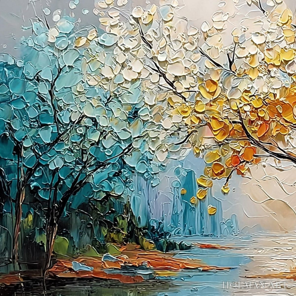 HOLMAN ART Kaleidoscope of Seasons – Large Textured Palette Knife Tree Landscape Oil Painting - image 3