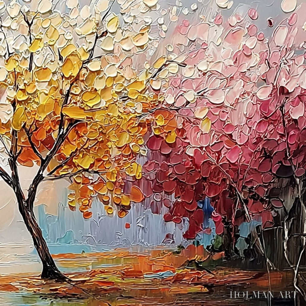 HOLMAN ART Kaleidoscope of Seasons – Large Textured Palette Knife Tree Landscape Oil Painting - image 5