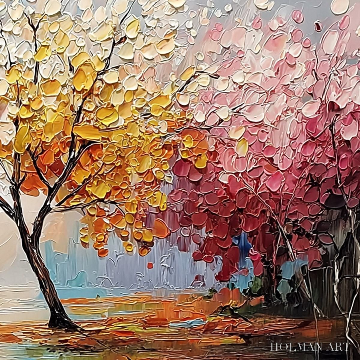 HOLMAN ART Kaleidoscope of Seasons – Large Textured Palette Knife Tree Landscape Oil Painting - image 5