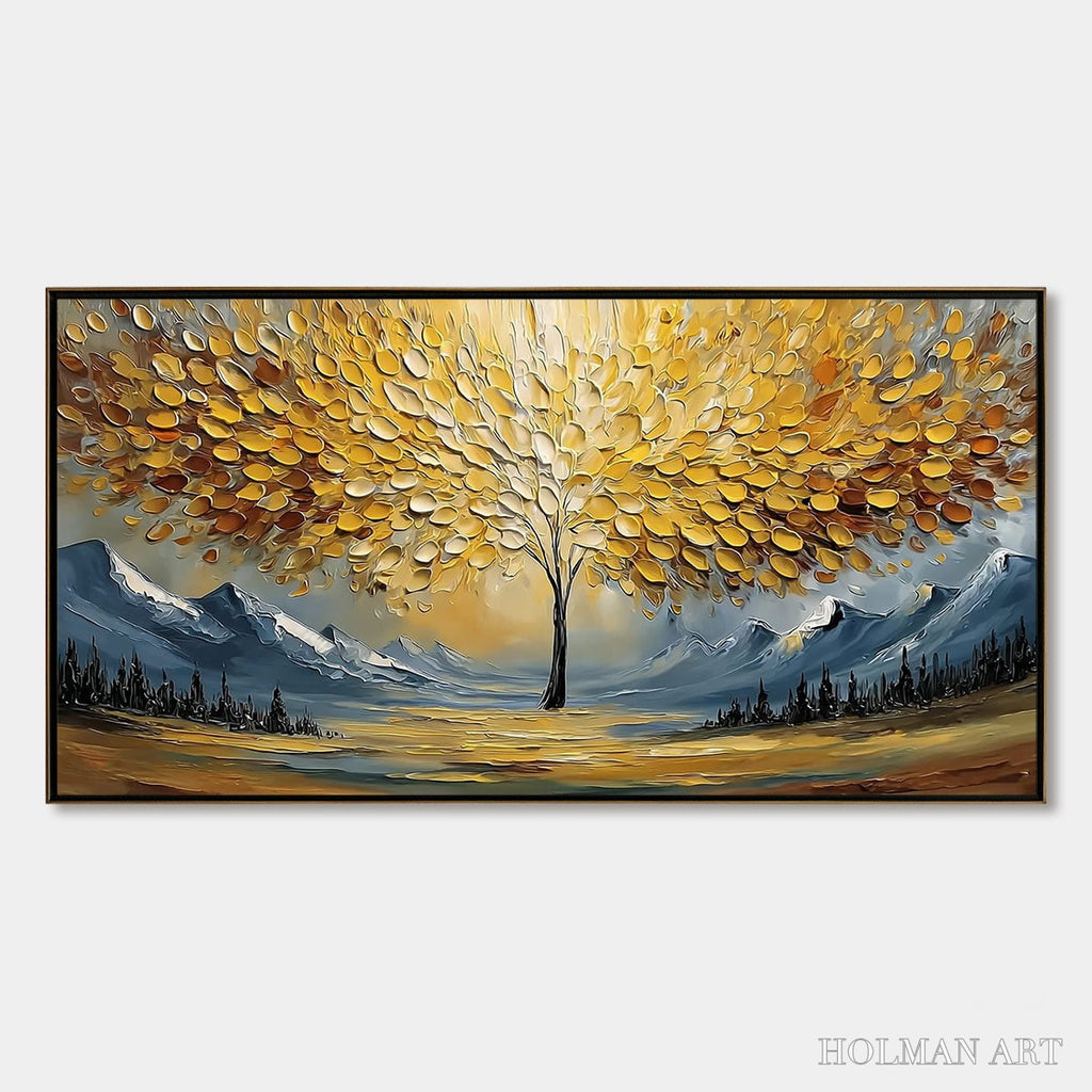 HOLMAN ART Aura of Gold – Textured Golden Tree of Life Landscape Painting - image 1