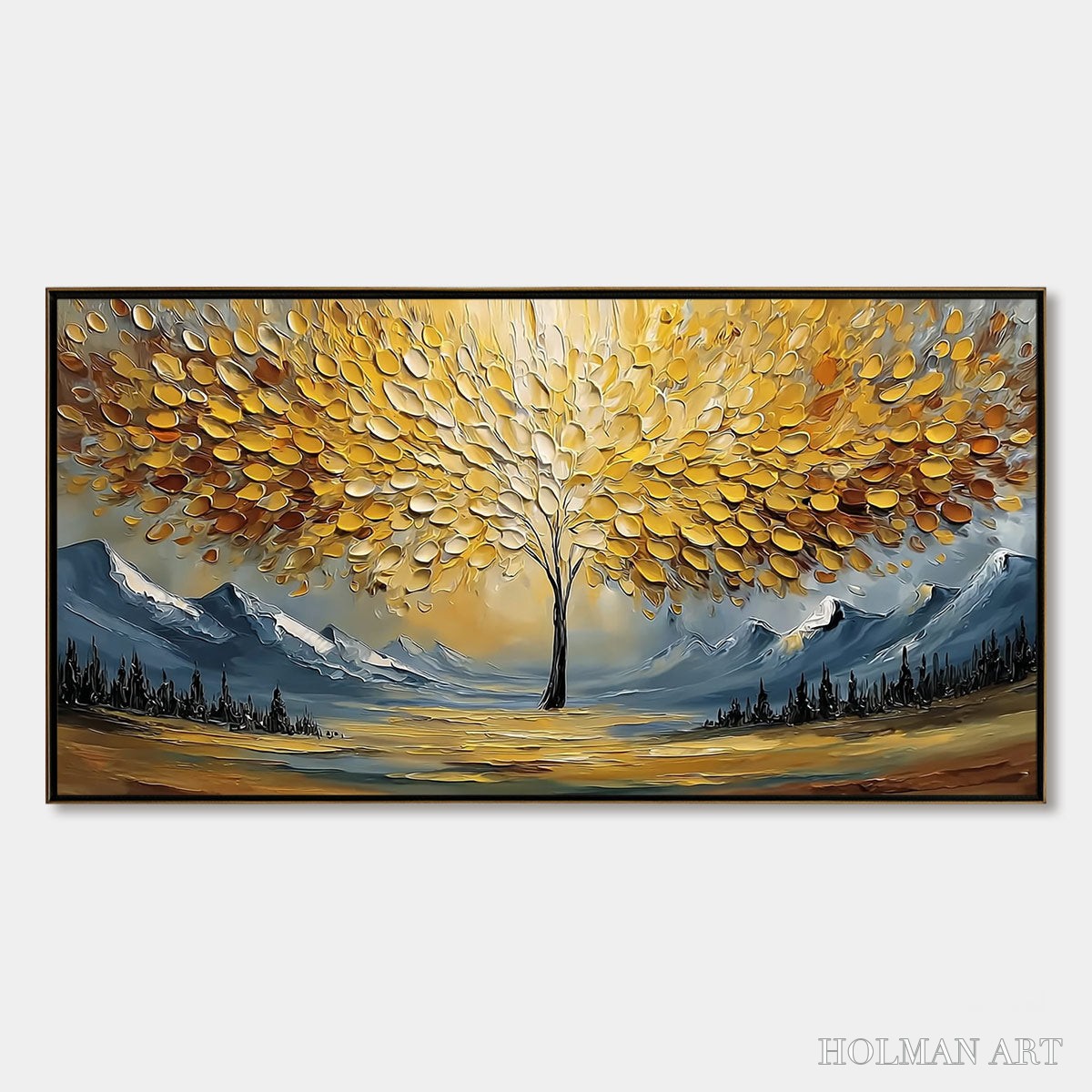 HOLMAN ART Aura of Gold – Textured Golden Tree of Life Landscape Painting - image 1