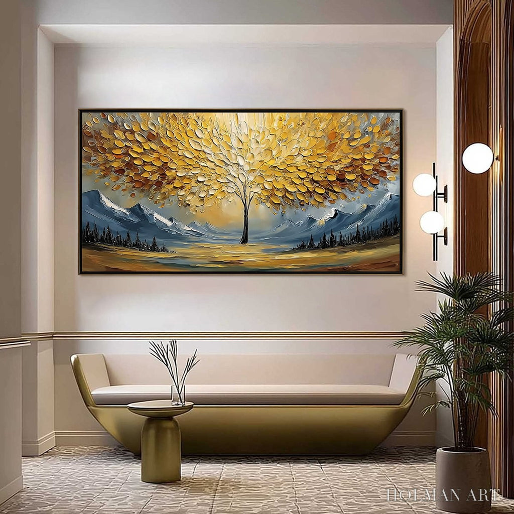 HOLMAN ART Aura of Gold – Textured Golden Tree of Life Landscape Painting - image 2