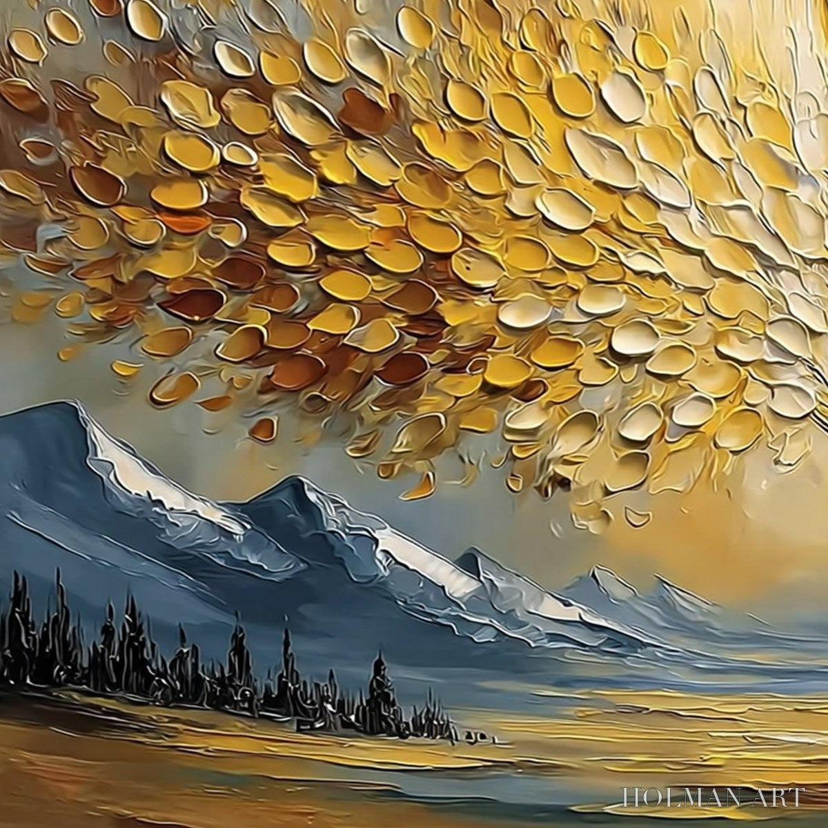 HOLMAN ART Aura of Gold – Textured Golden Tree of Life Landscape Painting - image 3