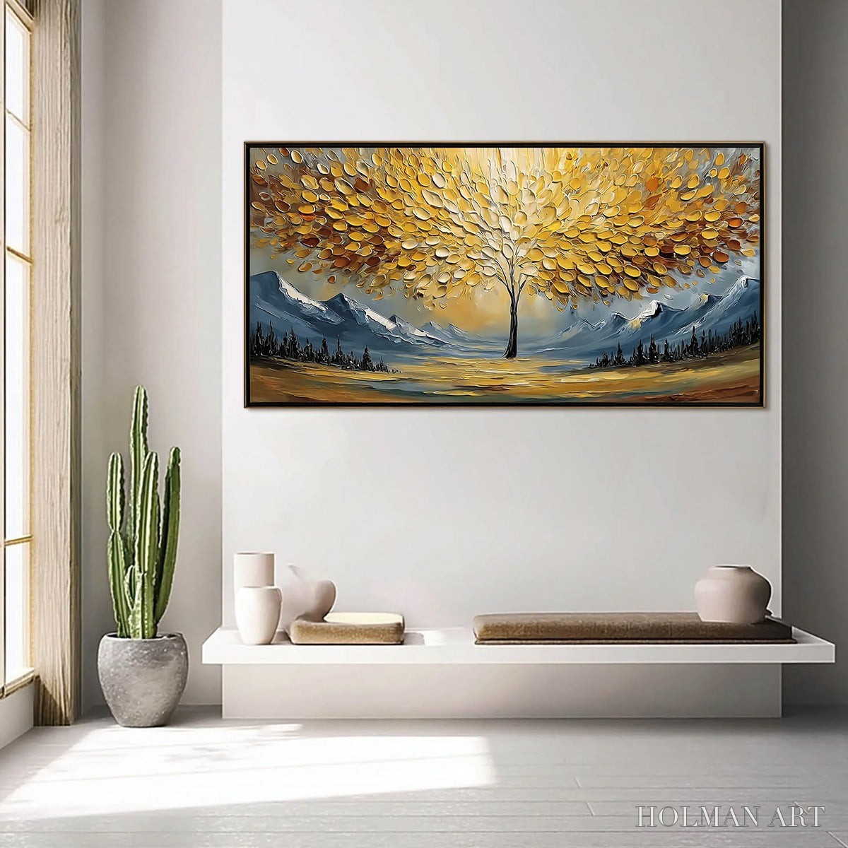 HOLMAN ART Aura of Gold – Textured Golden Tree of Life Landscape Painting - image 4