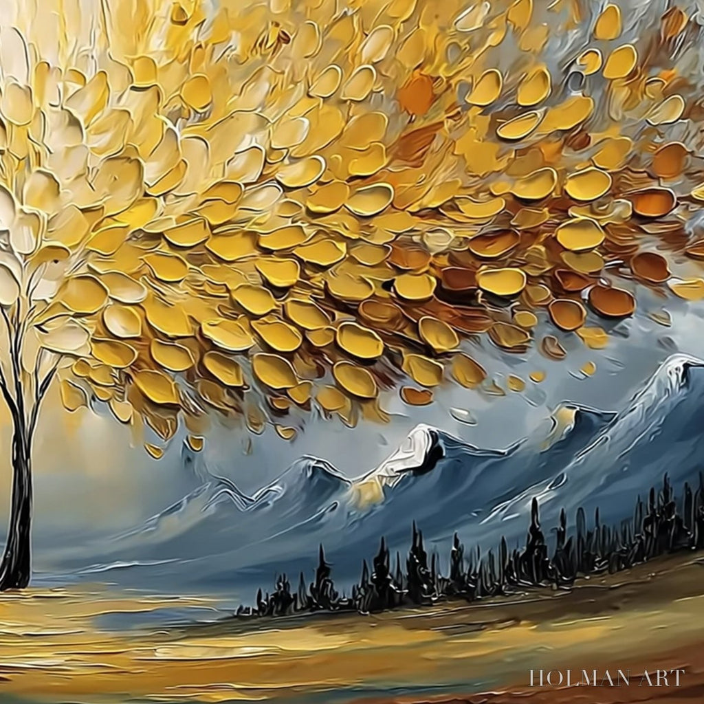 HOLMAN ART Aura of Gold – Textured Golden Tree of Life Landscape Painting - image 5