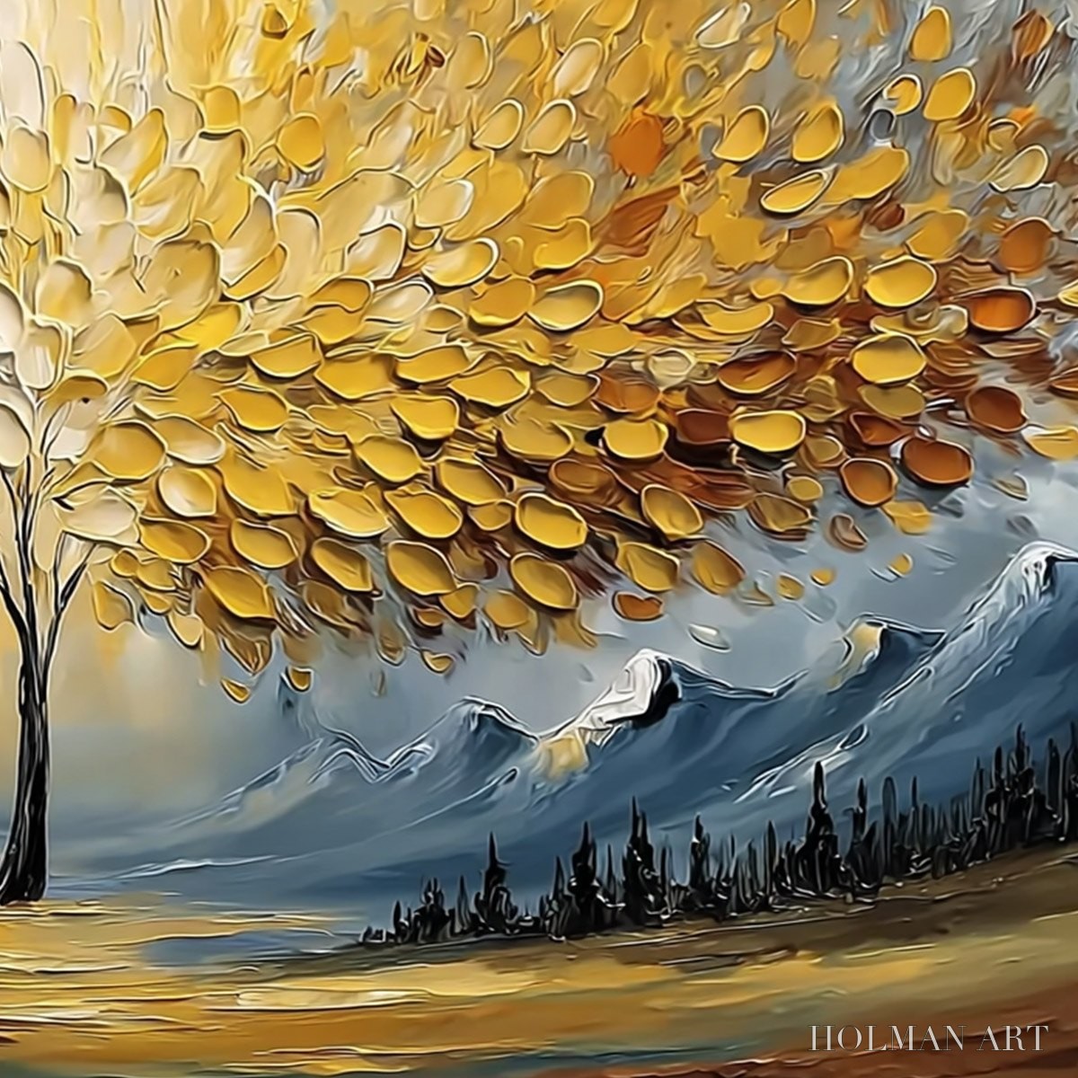 HOLMAN ART Aura of Gold – Textured Golden Tree of Life Landscape Painting - image 5