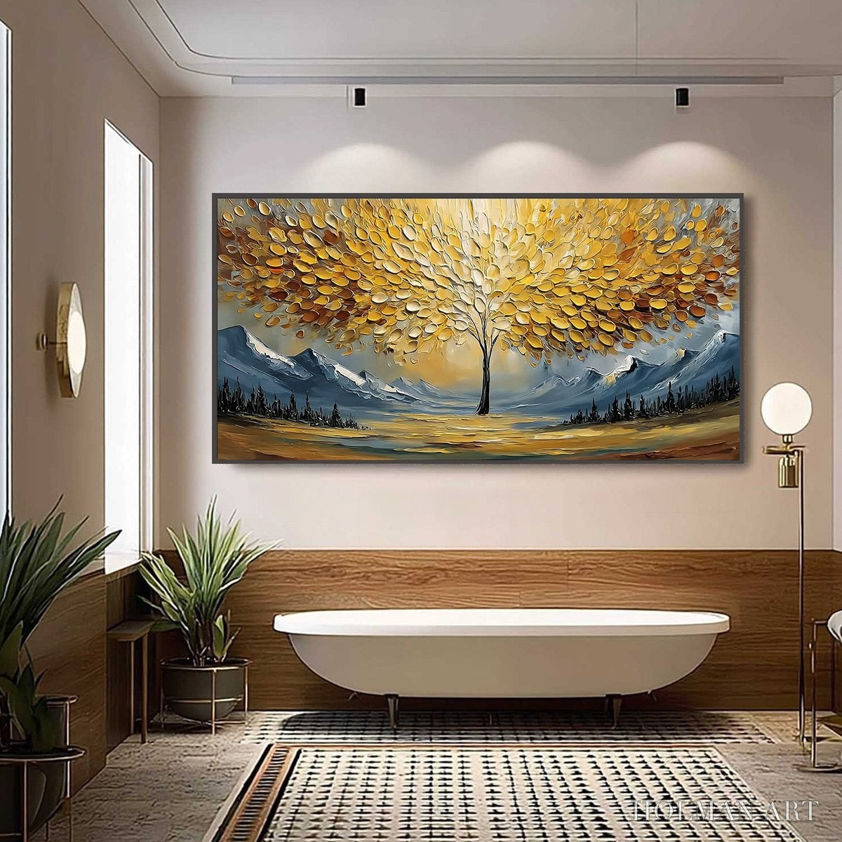 HOLMAN ART Aura of Gold – Textured Golden Tree of Life Landscape Painting - image 6