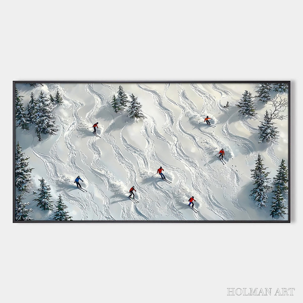 HOLMAN ART Snow Dance – Minimalist Winter Sports Scene Oil Painting - image 1