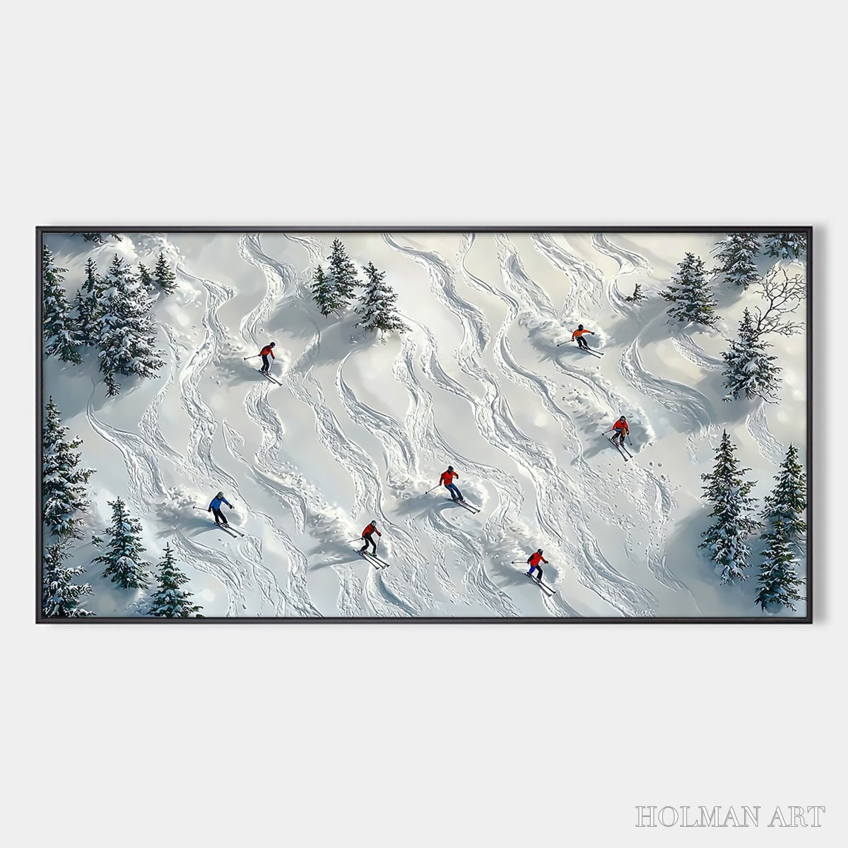 HOLMAN ART Snow Dance – Minimalist Winter Sports Scene Oil Painting - image 1