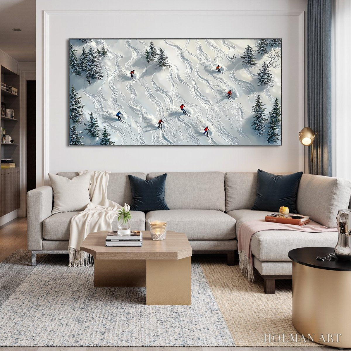 HOLMAN ART Snow Dance – Minimalist Winter Sports Scene Oil Painting - image 2