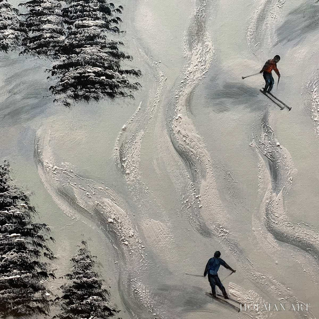 HOLMAN ART Snow Dance – Minimalist Winter Sports Scene Oil Painting - image 3