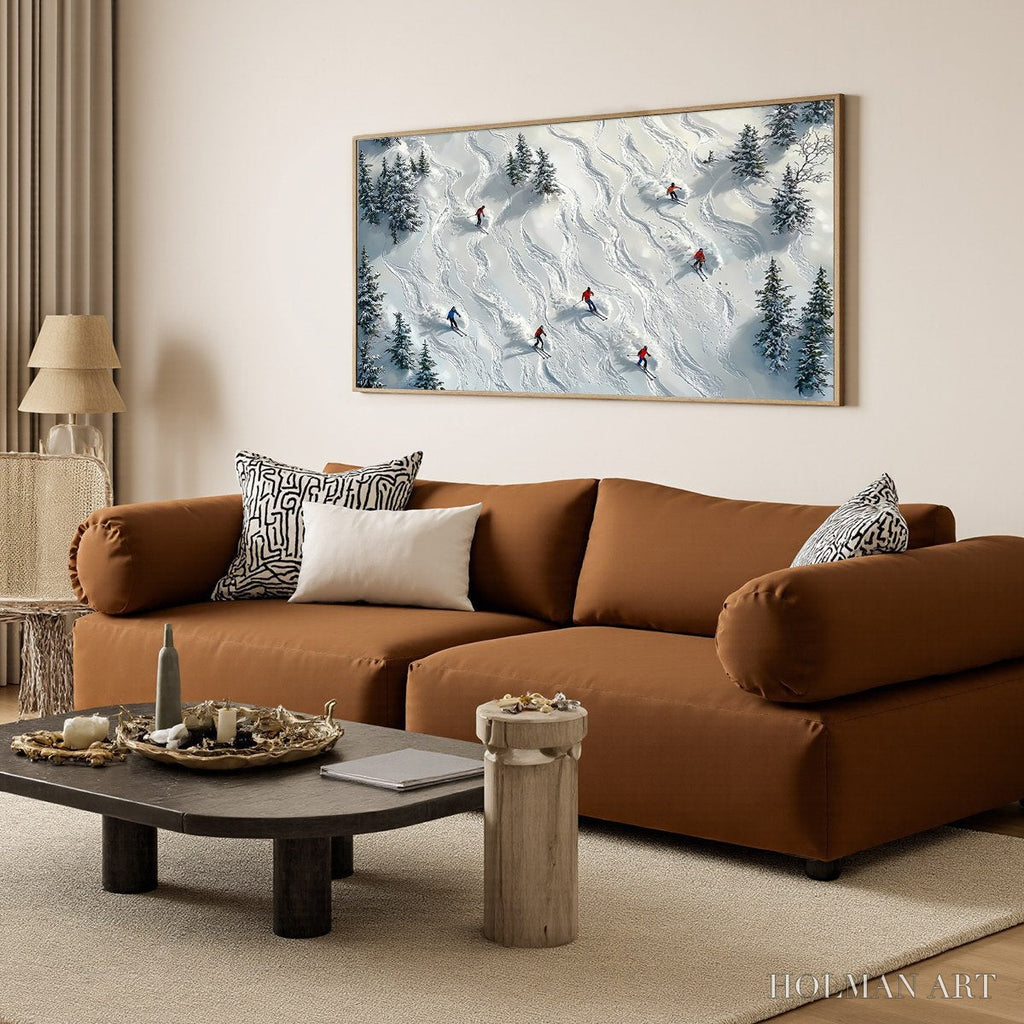 HOLMAN ART Snow Dance – Minimalist Winter Sports Scene Oil Painting - image 4