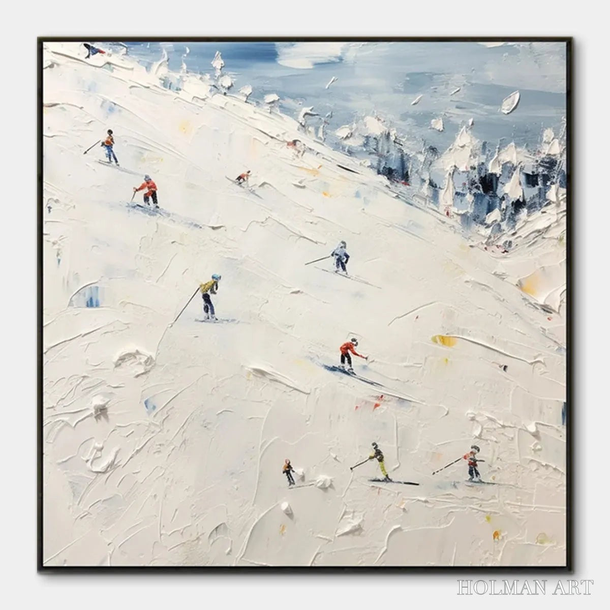 HOLMAN ART Winter'S Dance – Impressionistic Skiing Painting on Square Canvas - image 1