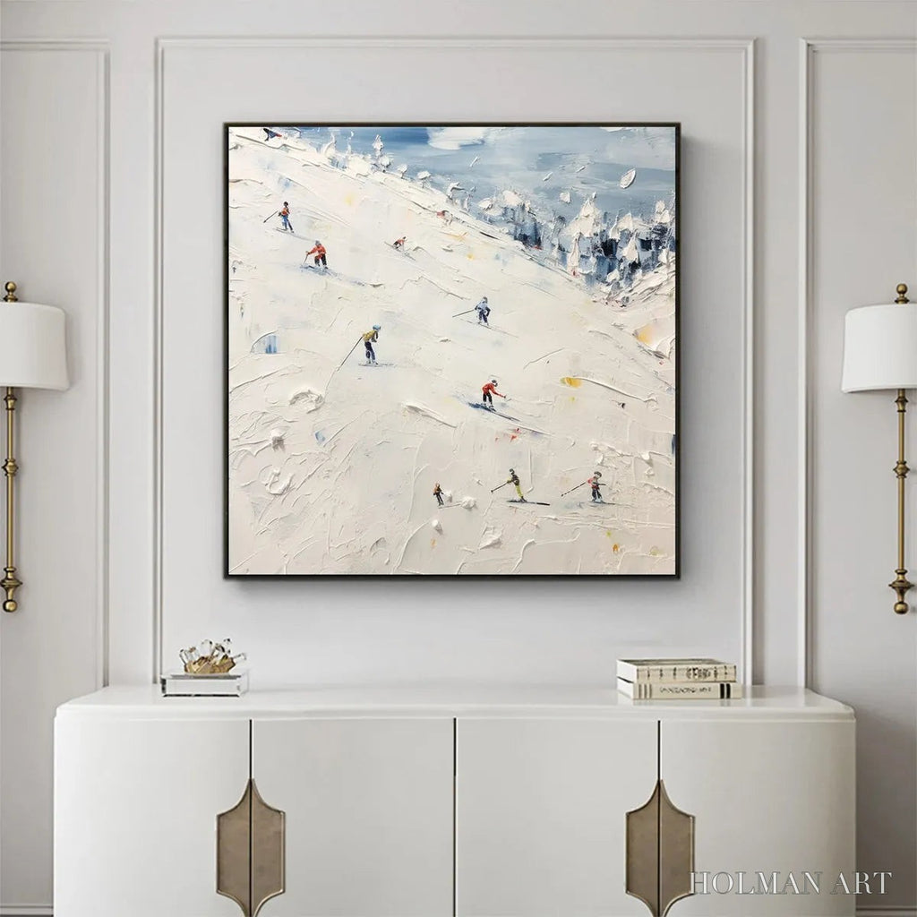 HOLMAN ART Winter'S Dance – Impressionistic Skiing Painting on Square Canvas - image 4
