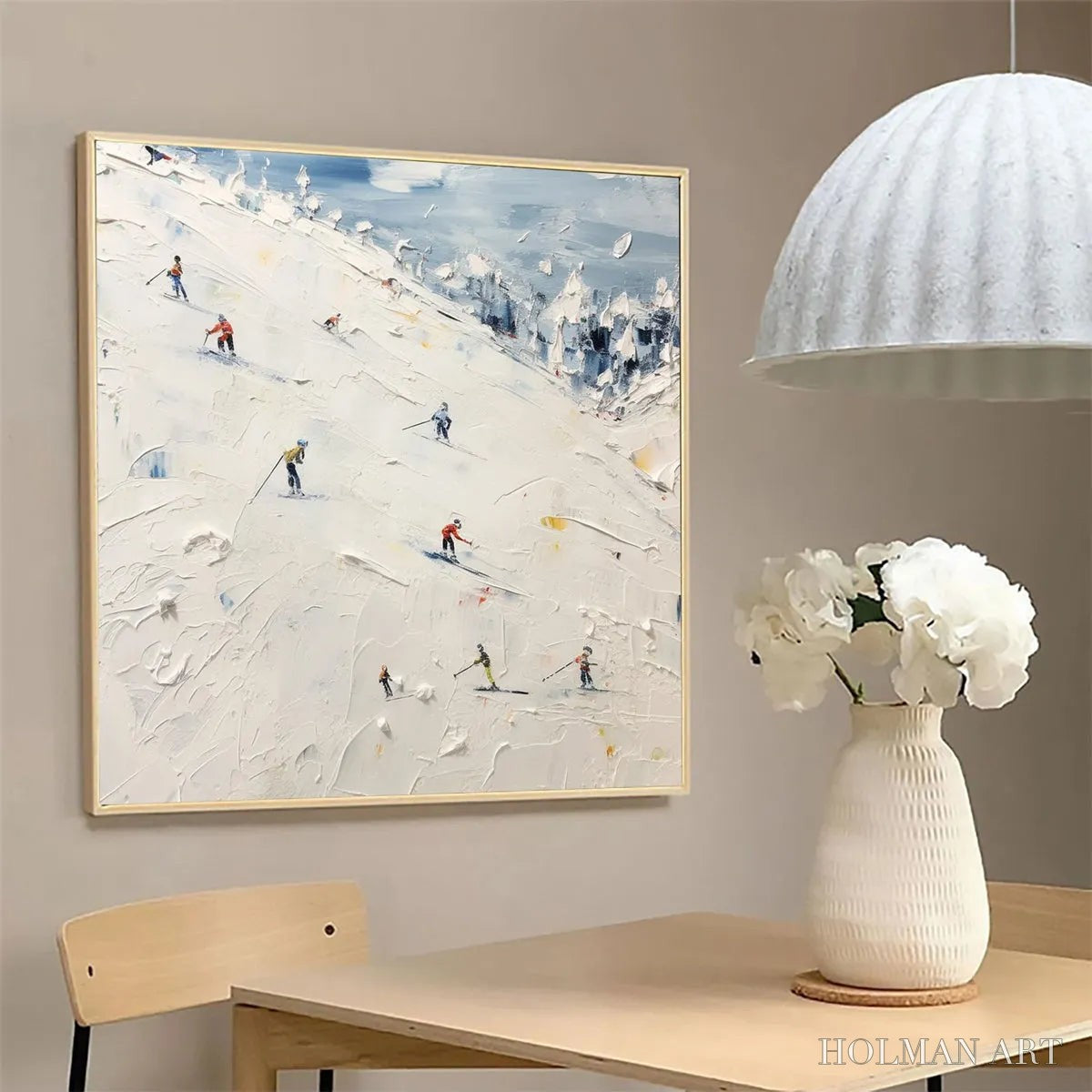 HOLMAN ART Winter'S Dance – Impressionistic Skiing Painting on Square Canvas - image 6