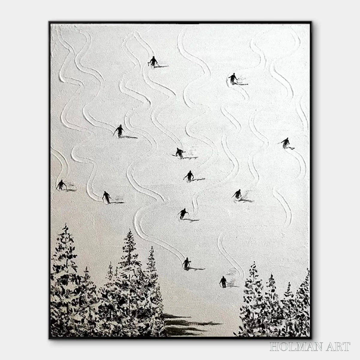 HOLMAN ART Snow Dance – Minimalist Skiing Painting on Textured Square Canvas - image 1