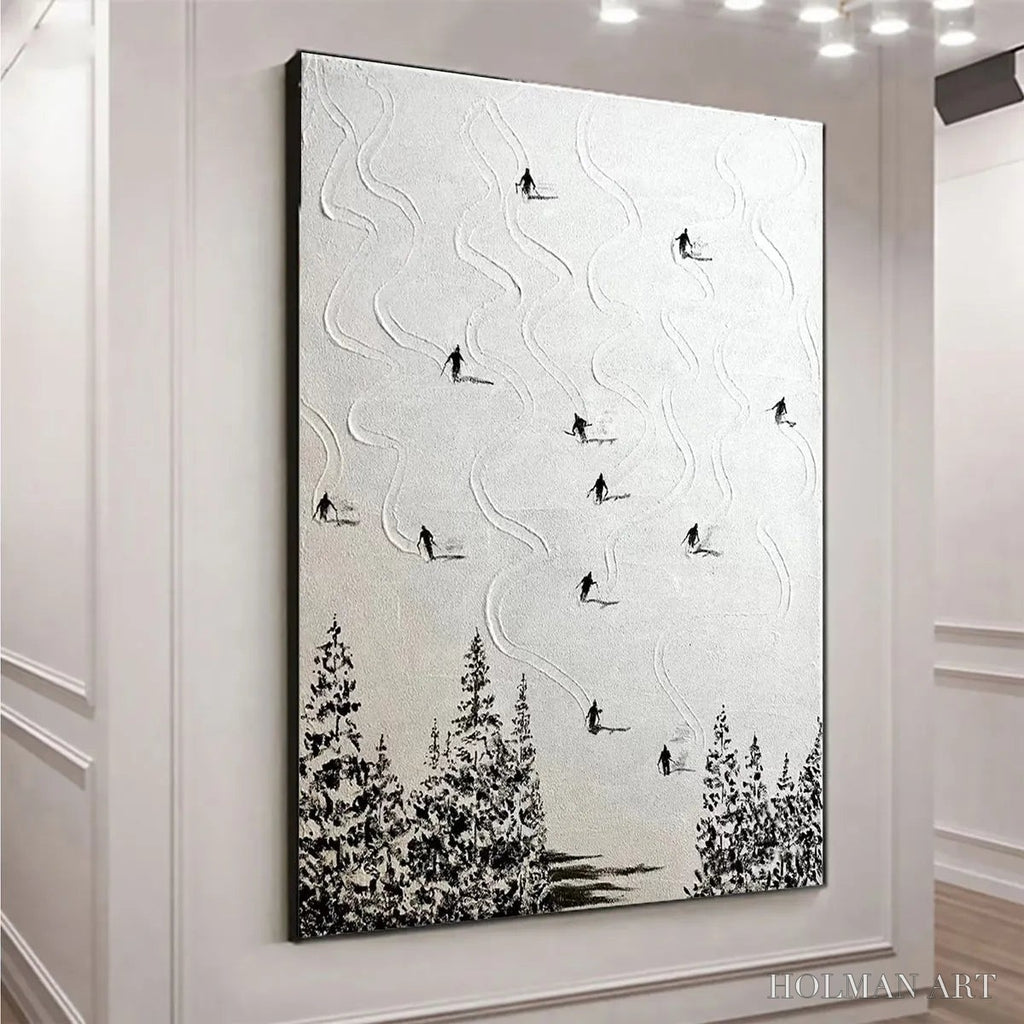 HOLMAN ART Snow Dance – Minimalist Skiing Painting on Textured Square Canvas - image 4
