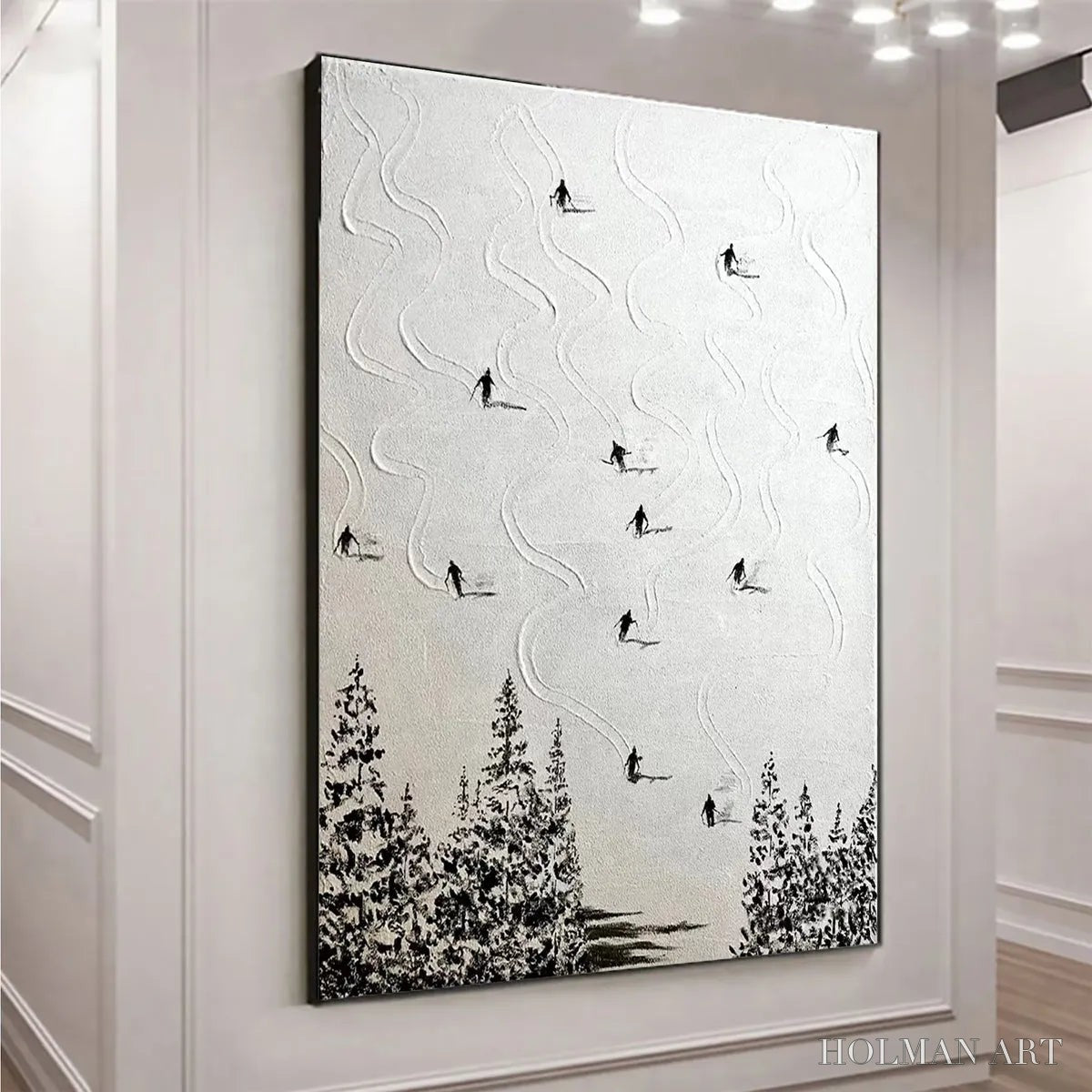 HOLMAN ART Snow Dance – Minimalist Skiing Painting on Textured Square Canvas - image 4