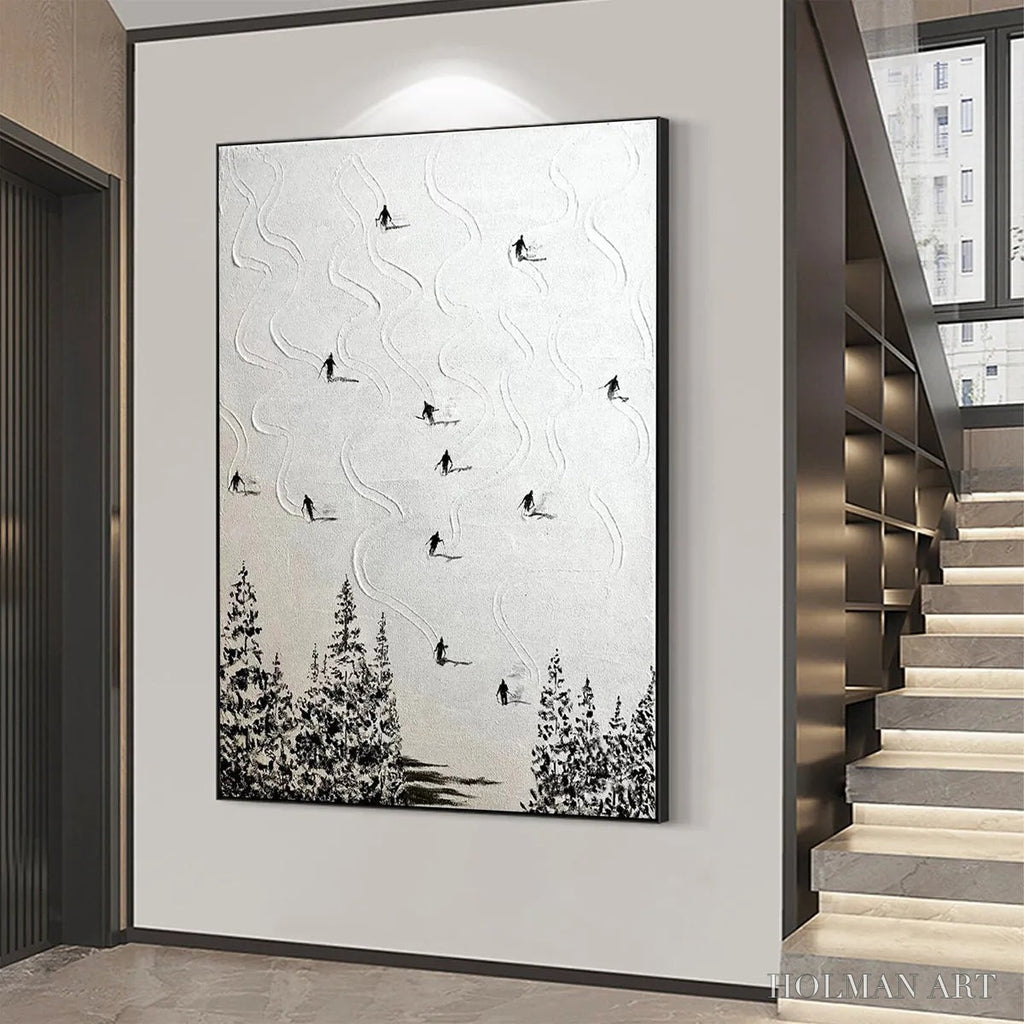 HOLMAN ART Snow Dance – Minimalist Skiing Painting on Textured Square Canvas - image 5
