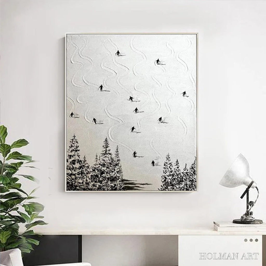 HOLMAN ART Snow Dance – Minimalist Skiing Painting on Textured Square Canvas - image 6
