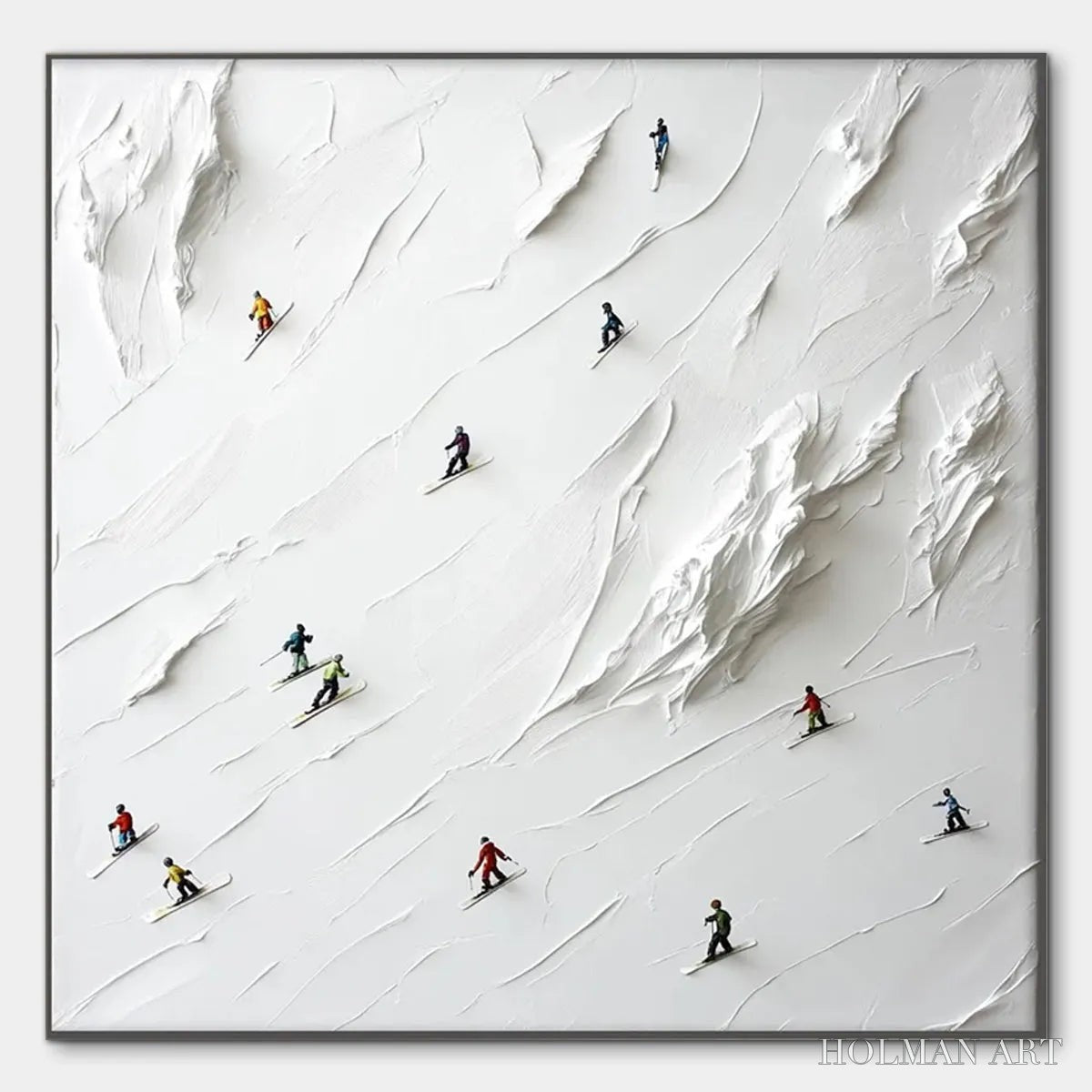 HOLMAN ART White Rush – Minimalist Skiing Painting on Textured Square Canvas - image 1