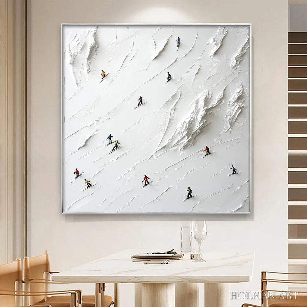 HOLMAN ART White Rush – Minimalist Skiing Painting on Textured Square Canvas - image 2