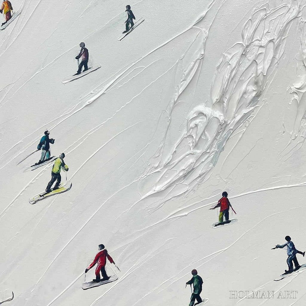HOLMAN ART White Rush – Minimalist Skiing Painting on Textured Square Canvas - image 3