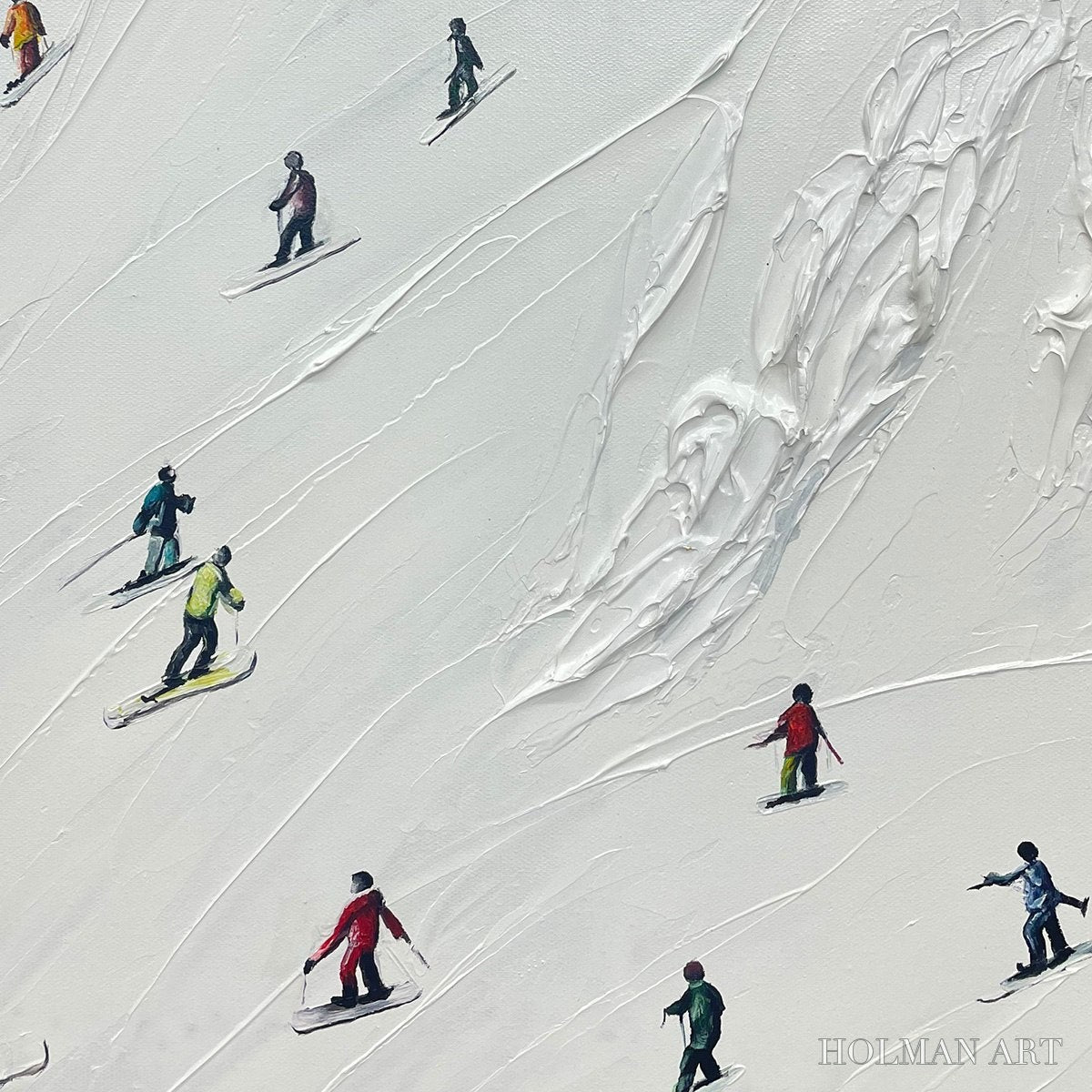 HOLMAN ART White Rush – Minimalist Skiing Painting on Textured Square Canvas - image 3