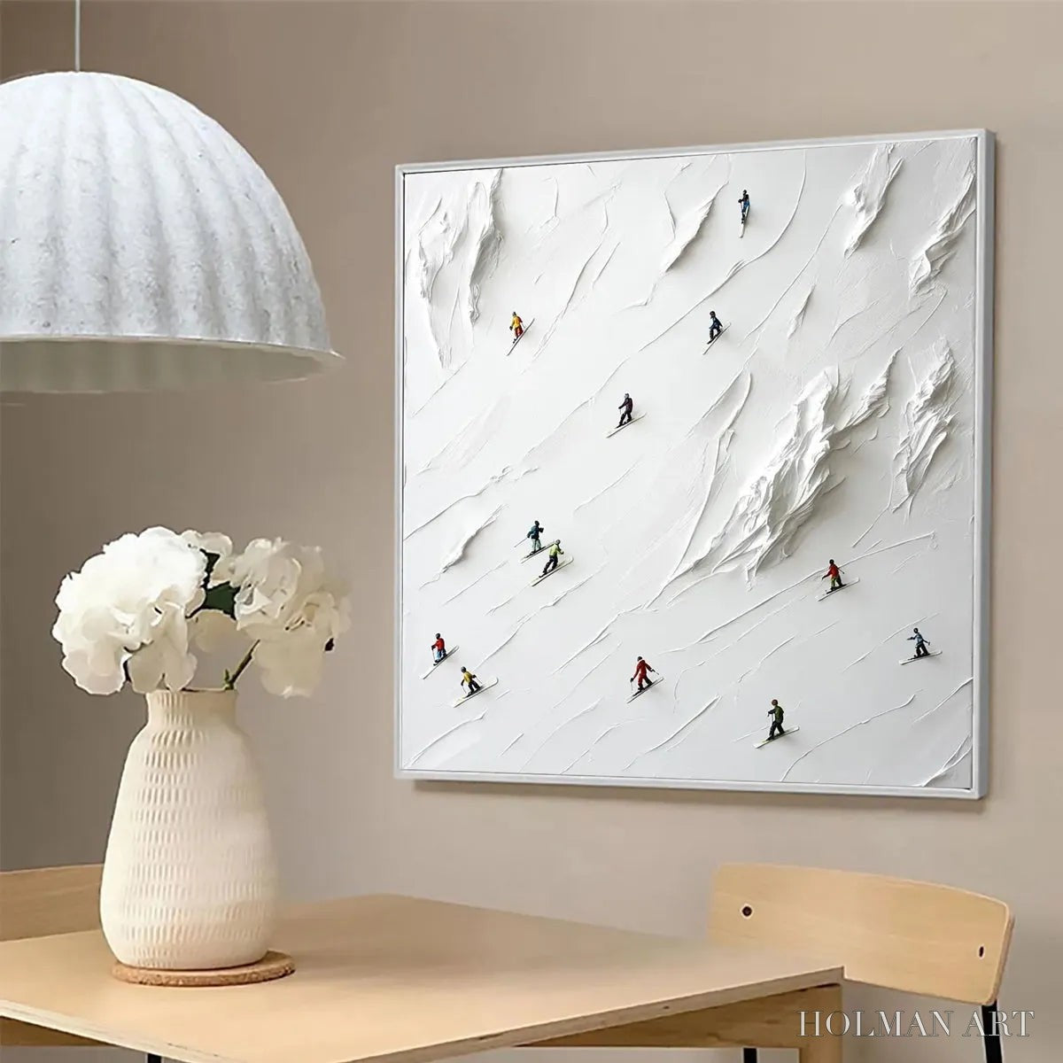 HOLMAN ART White Rush – Minimalist Skiing Painting on Textured Square Canvas - image 4