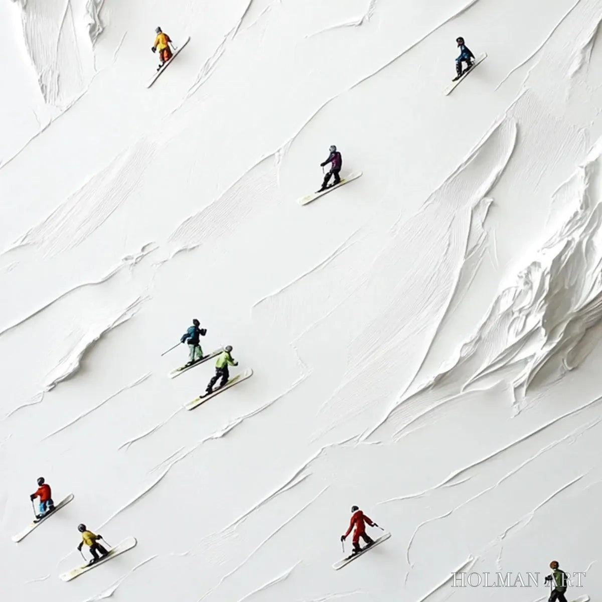 HOLMAN ART White Rush – Minimalist Skiing Painting on Textured Square Canvas - image 6