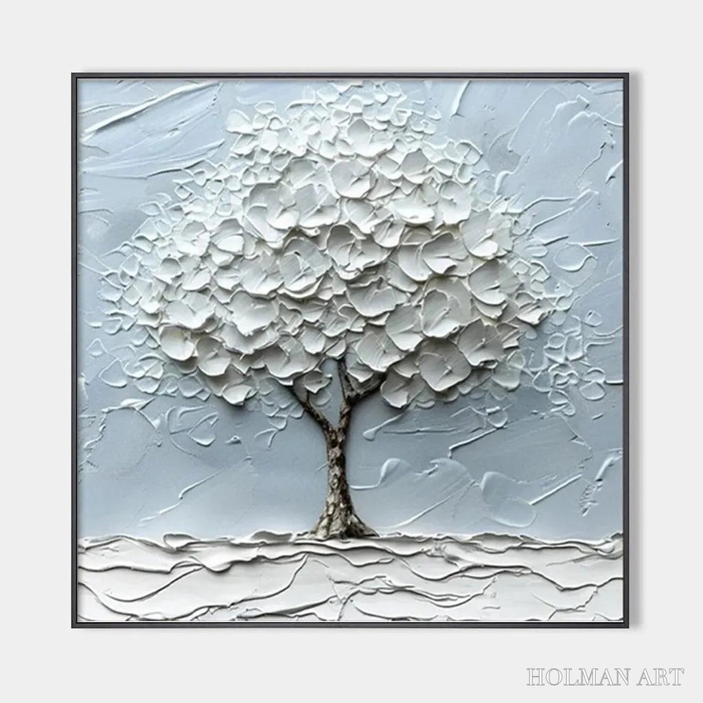 HOLMAN ART Winter'S Embrace – Textured Tree Painting, Impasto , Square Canvas, Winter Decor, Minimalist Art - image 1