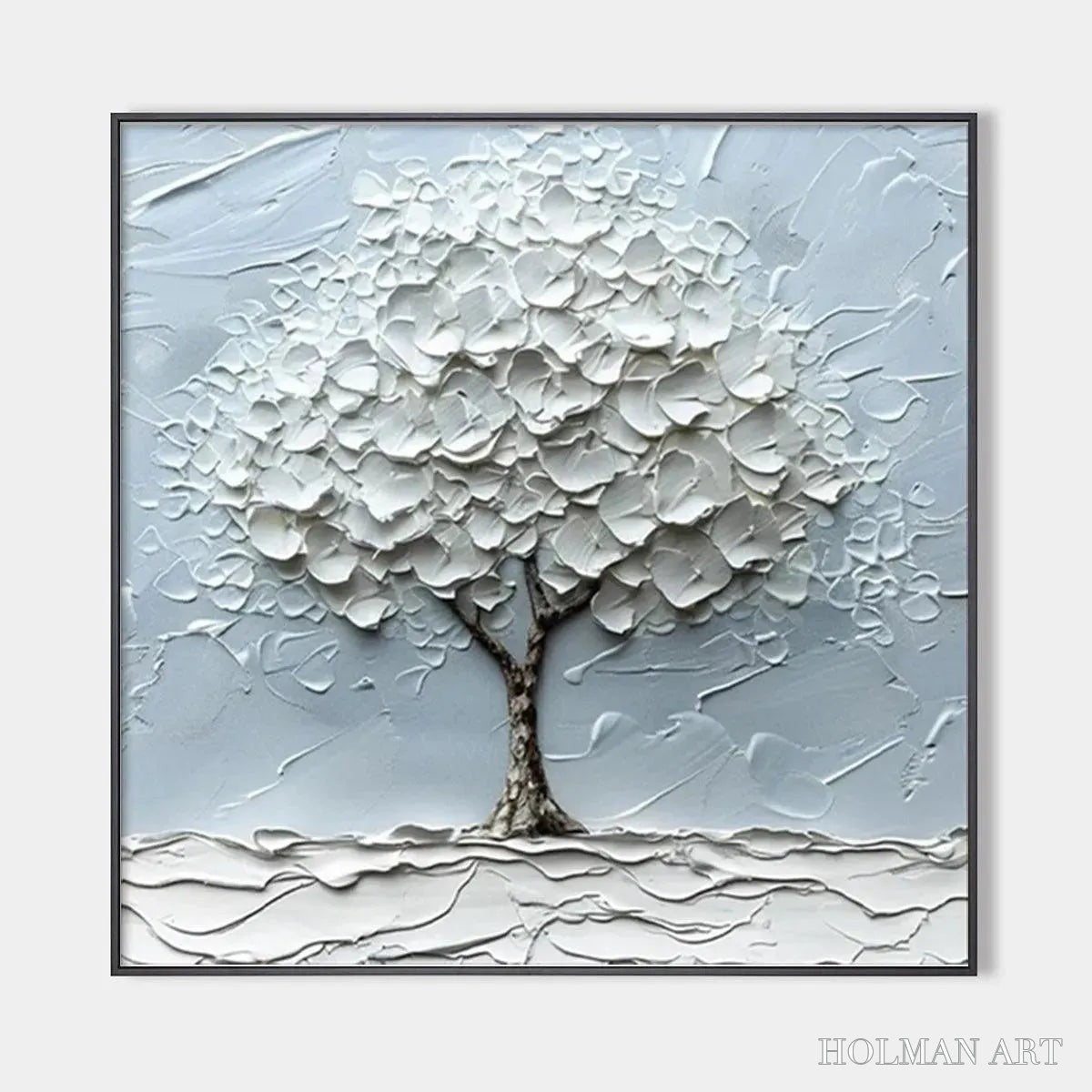 HOLMAN ART Winter'S Embrace – Textured Tree Painting, Impasto , Square Canvas, Winter Decor, Minimalist Art - image 1
