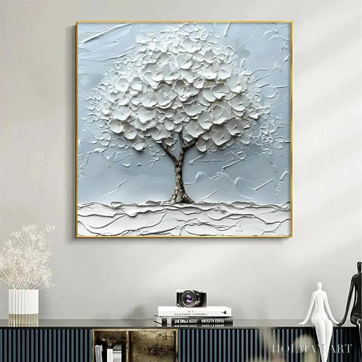 HOLMAN ART Winter'S Embrace – Textured Tree Painting, Impasto , Square Canvas, Winter Decor, Minimalist Art - image 3