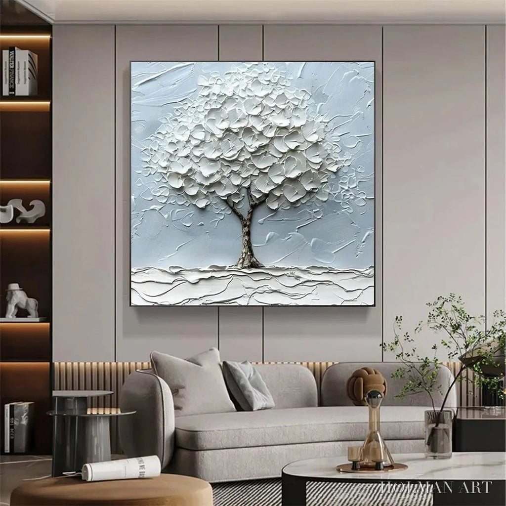 HOLMAN ART Winter'S Embrace – Textured Tree Painting, Impasto , Square Canvas, Winter Decor, Minimalist Art - image 4