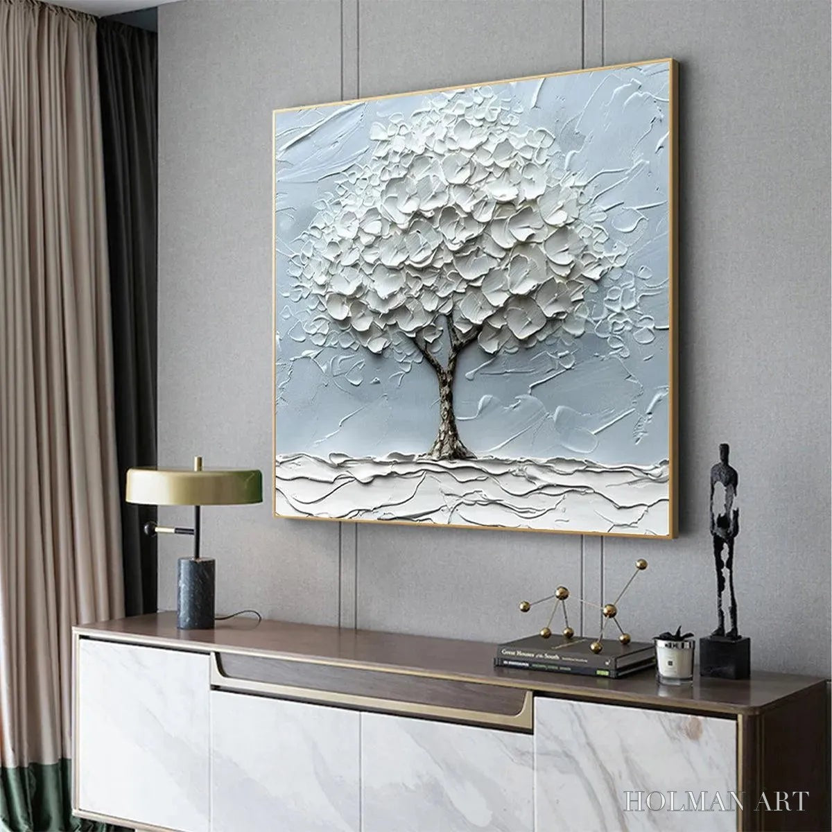 HOLMAN ART Winter'S Embrace – Textured Tree Painting, Impasto , Square Canvas, Winter Decor, Minimalist Art - image 5