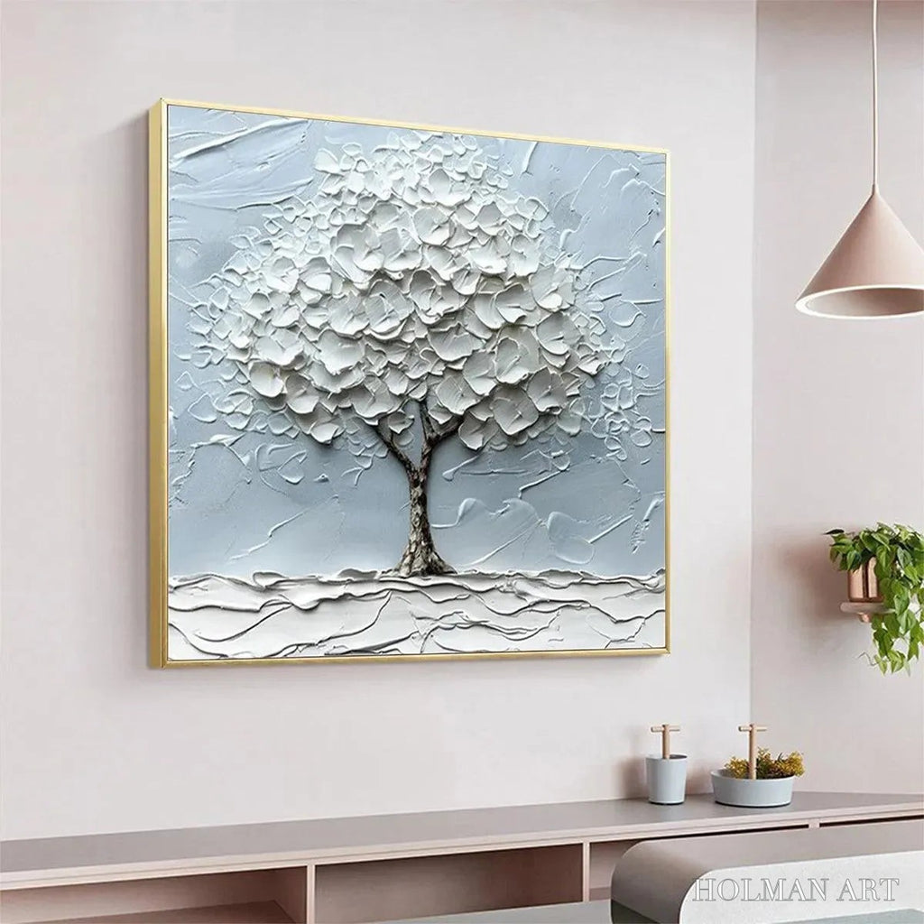 HOLMAN ART Winter'S Embrace – Textured Tree Painting, Impasto , Square Canvas, Winter Decor, Minimalist Art - image 6