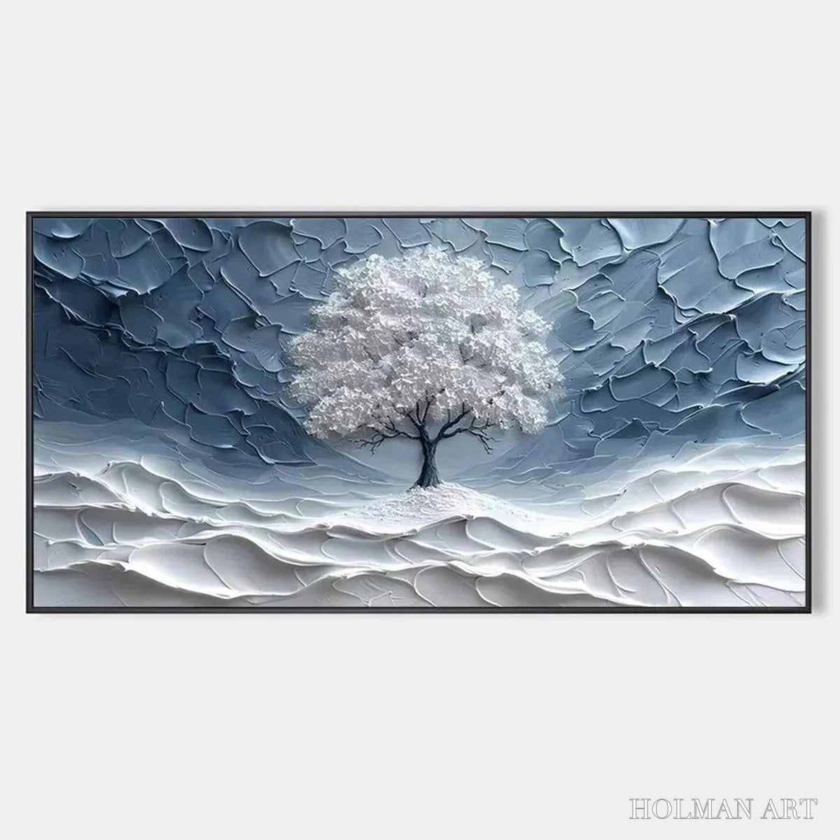 HOLMAN ART Winter'S Embrace – Textured Winter Landscape Painting, Impasto , Horizontal Canvas, Tree Art - image 1