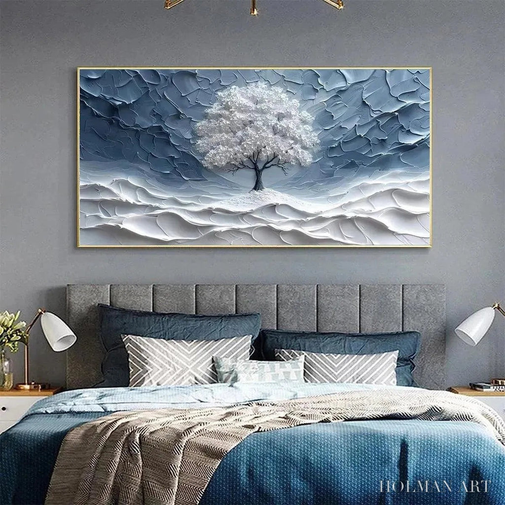 HOLMAN ART Winter'S Embrace – Textured Winter Landscape Painting, Impasto , Horizontal Canvas, Tree Art - image 3