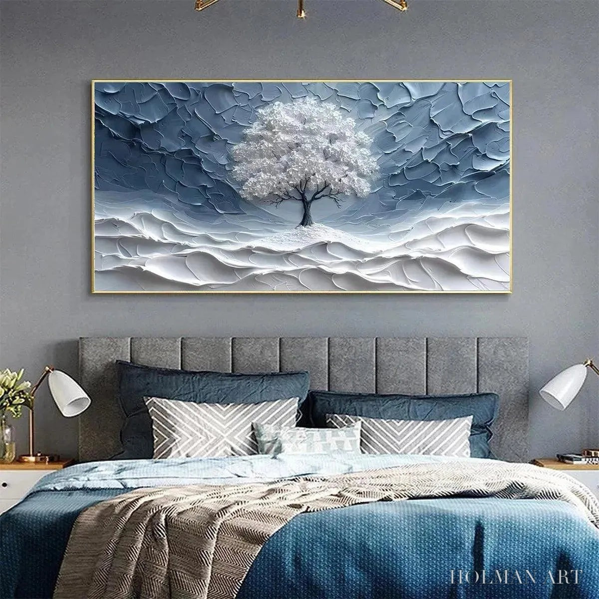 HOLMAN ART Winter'S Embrace – Textured Winter Landscape Painting, Impasto , Horizontal Canvas, Tree Art - image 3